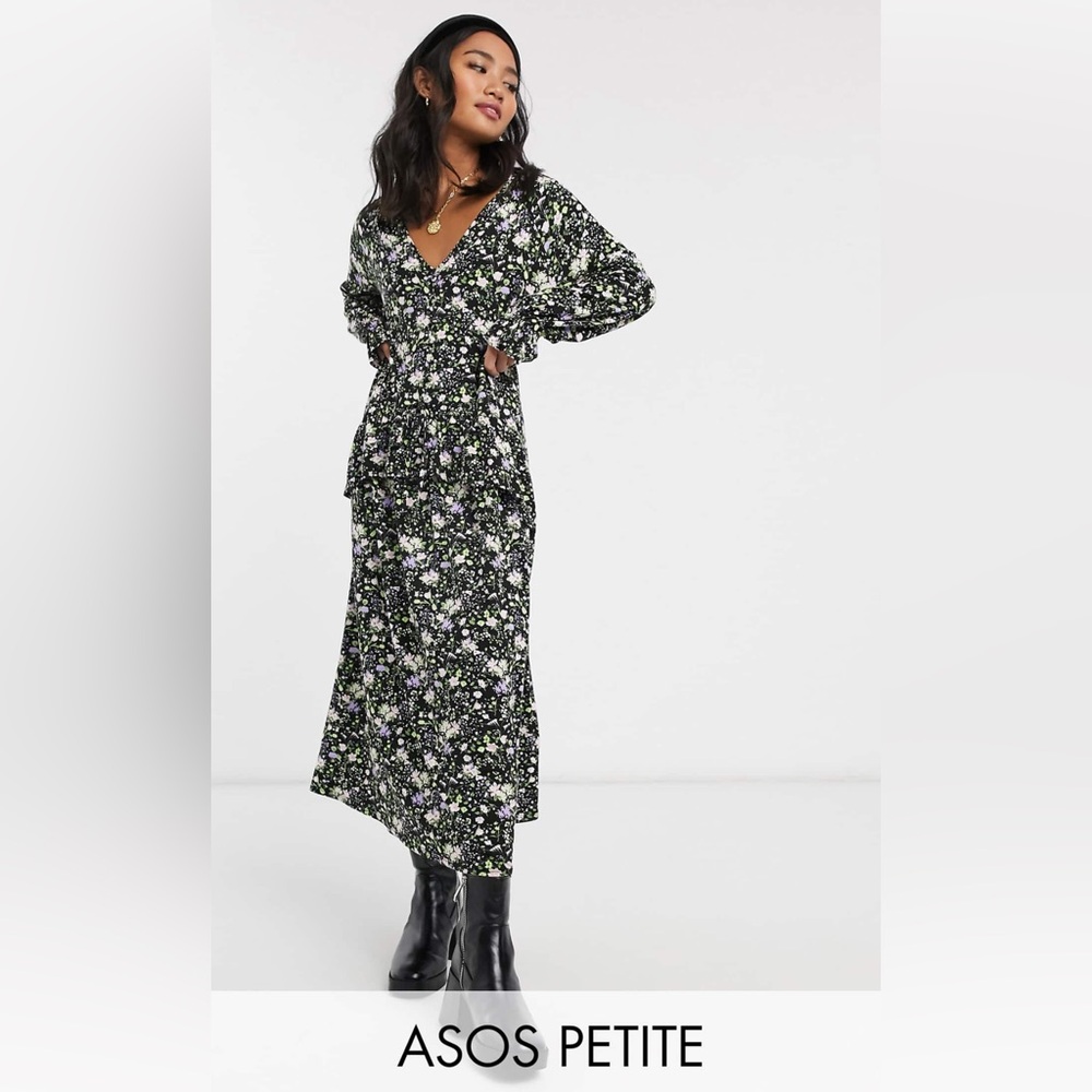 ASOS Black Floral Long Sleeve Dress